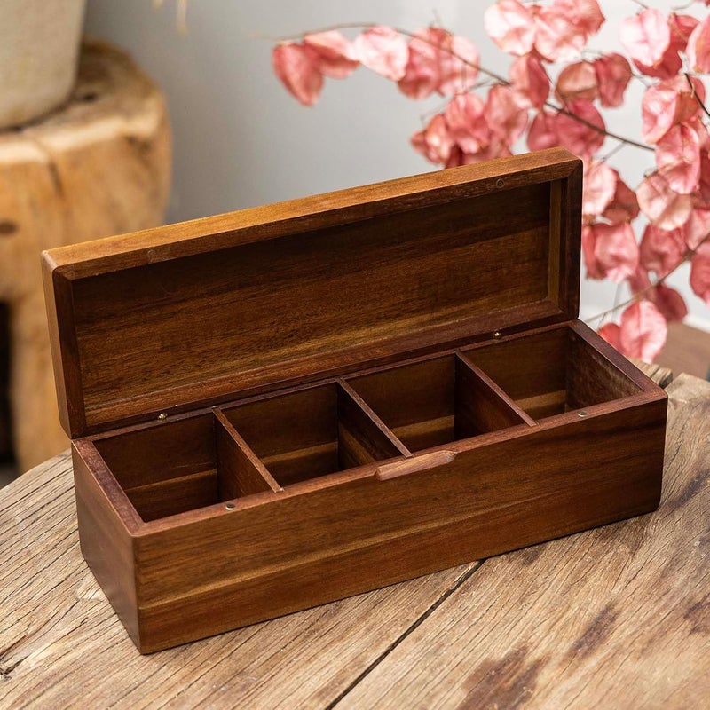FLYIEE Acacia Wooden Tea Bag Organizers, Tea packet Storage Boxes, Tea Caddy for Tea Bags Chest, Teabag Holder Containers, Teabox Station Display, Organizador De Tes Caja Para Te, 4 Compartments - Image 3